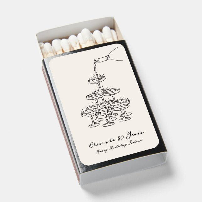 80th Birthday Party Favor Matchbox Elegant Cheers Matchboxes (Front Open)