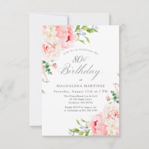 80th Birthday Party Feminine Pink Roses Floral Invitation