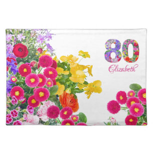 80th birthday party floral bouquet cloth placemat