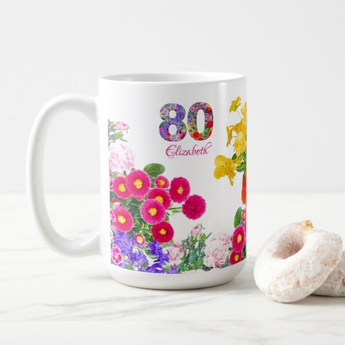 80th birthday party floral bouquet coffee mug