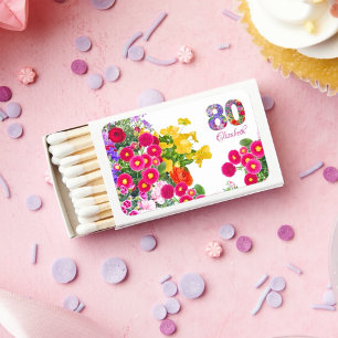 80th birthday party floral bouquet matchboxes