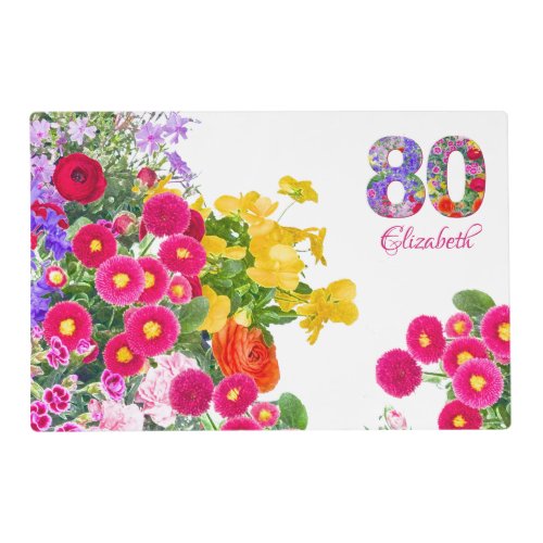 80th birthday party floral bouquet placemat