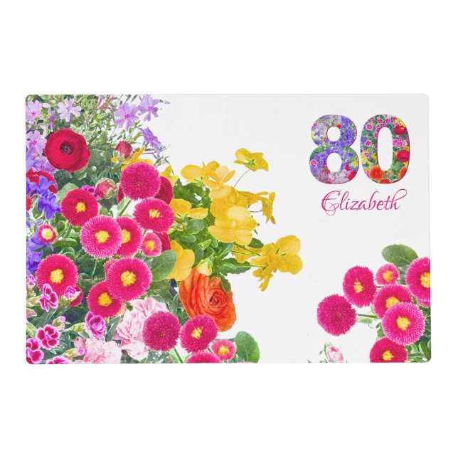 80th birthday party floral bouquet placemat (Front)