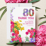 80th birthday party floral bouquet thank you card<br><div class="desc">Celebrate 80 wonderful years with this cheerful floral thank you card, featuring a bright garden border and a bold flower-filled “80.” ✨ New version available — same cheerful design with improved layout and editable back text. 👉 To find it, simply enter this code in the Zazzle search bar: 256308714064502367 This...</div>