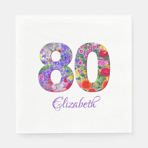 80th birthday party floral colorful paper napkins