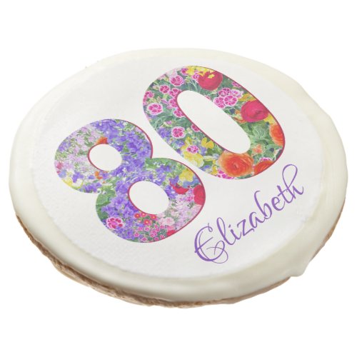 80th birthday party floral colorful Sugar Cookies