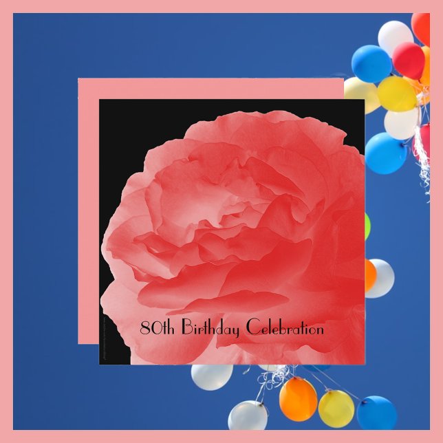 80th Birthday Party Floral Coral Pink Rose Invitation (Creator Uploaded)