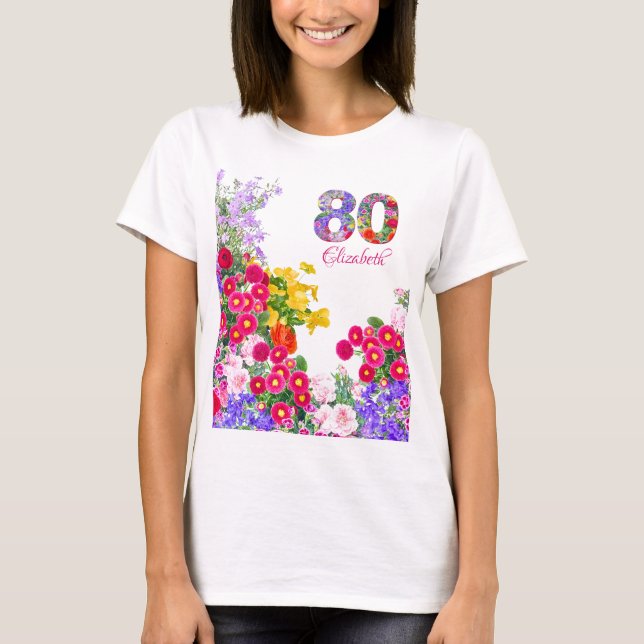 80th birthday party floral guest of honor t-shirt (Front)