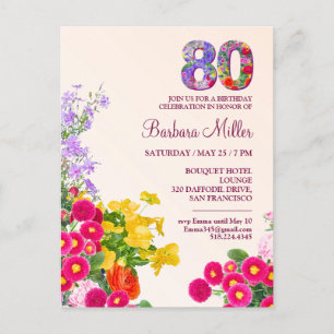 80th birthday party floral modern 80 years party invitation postcard