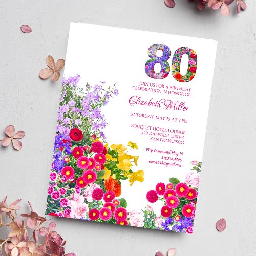 80th birthday party floral modern invitation postcard