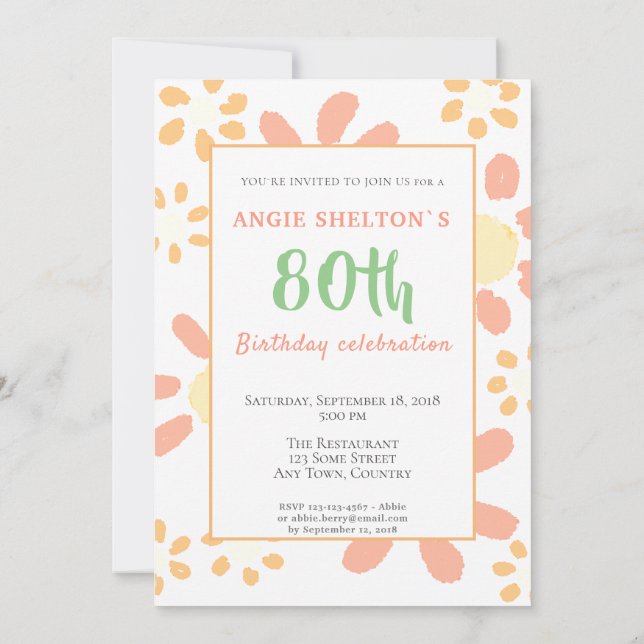 80th Birthday Party Floral Motivational Funny Invitation (Back)