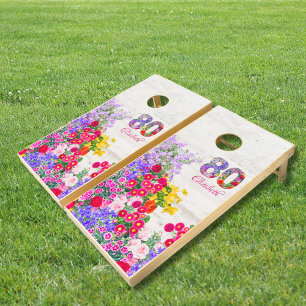 80th birthday party flower bouquet cornhole set