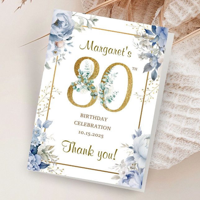 80th Birthday Party Folded Thank You Cards (Creator Uploaded)