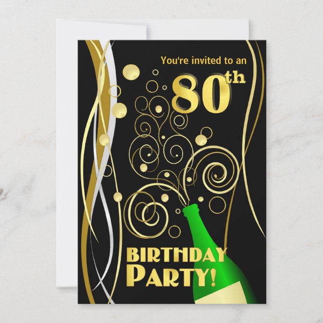 80th Birthday Party - Fun and Festive Champagne Invitation (Front)