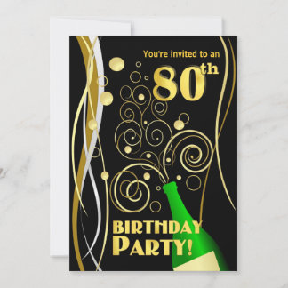 80th Birthday Party - Fun and Festive Champagne Invitation