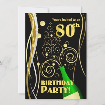 80th Birthday Party - Fun And Festive Champagne Invitation by SquirrelHugger at Zazzle