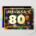 [ Thumbnail: 80th Birthday Party — Fun, Colorful Fireworks Look Invitation ]