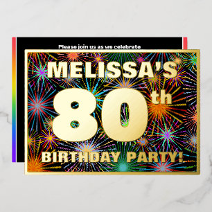 80th Birthday Party — Fun, Colorful Fireworks Look Foil Invitation