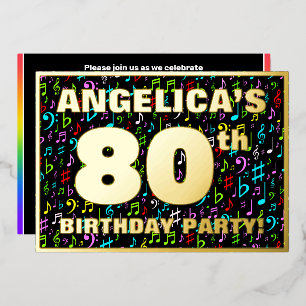 80th Birthday Party — Fun, Colorful Music Symbols Foil Invitation
