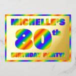 [ Thumbnail: 80th Birthday Party — Fun, Rainbow Spectrum “80” Invitation ]