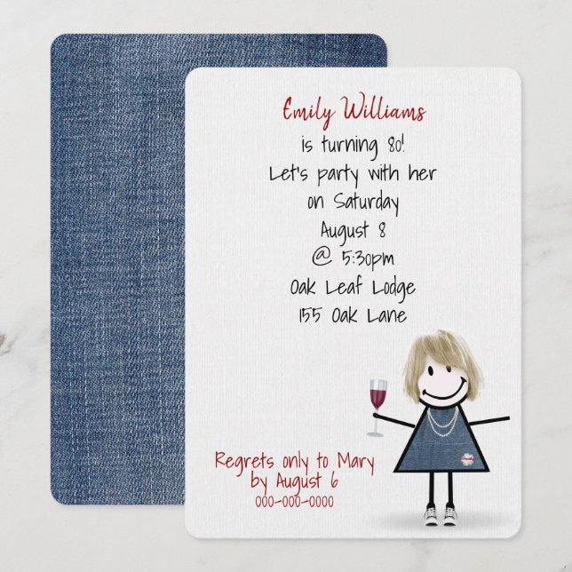 80th Birthday Party Girl in Sneakers with Wine Invitation (Front/Back)