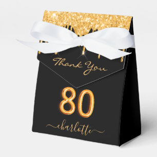 80th birthday party glitter black gold sparkle favor boxes