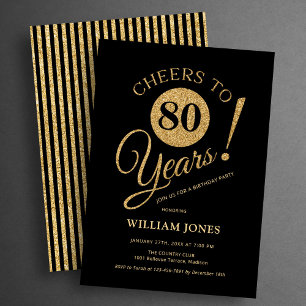 80th Birthday Party Gold Black Invitation