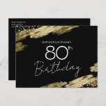 80th Birthday Party Gold Black Invitation Postcard<br><div class="desc">Elegant Faux gold foil paint splatters design. All text is adjustable and easy to change for your own party needs. Great elegant 80th birthday template design.</div>