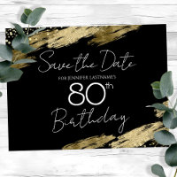 80th Birthday Party Gold Black Save the Date