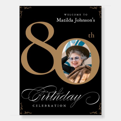 80th Birthday Party Gold Black Welcome Sign Board | Zazzle