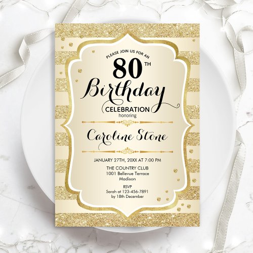 80th Birthday Party _ Gold Invitation