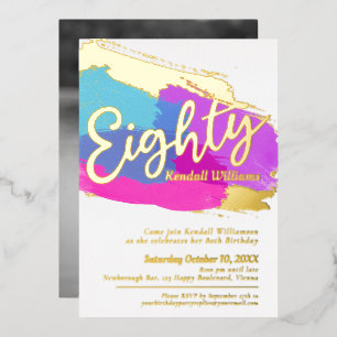 80th Birthday party gold photo bright abstract art Foil Invitation