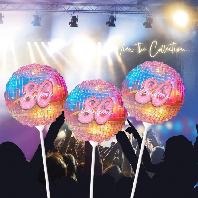 80th Birthday Party Gold Pink Glitter Disco Ball Balloon (Creator Uploaded)