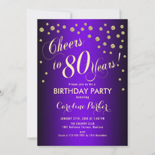 80th Birthday Party - Gold Purple Invitation