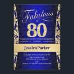 80th Birthday Party - Gold Royal Blue Invitation<br><div class="desc">80th Birthday Party Invitation in royal blue and gold.
Elegant invite card with faux glitter gold and diamonds. Features damask pattern and script font. Fabulous at eighty! Classic design perfect for an stylish party. Please message me if you need a custom age.</div>