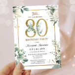 80th Birthday Party Gold Watercolor Greenery Invitation<br><div class="desc">Celebrate 80 years in style with our elegant "80th Birthday Party Gold Watercolor Greenery Invitation!" Perfect for an elegant and memorable 80th birthday party. Order your today and make your celebration truly special! Please note: Gold glitter effects are only simulated; no real gold will be used in the printing process....</div>