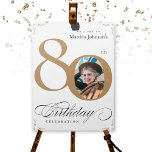 80th Birthday Party Gold White Welcome Custom Sign<br><div class="desc">80th Birthday Party Gold White Welcome Custom Sign. And elegantly designed special birthday celebration,  featuring a custom photo of birthday person and script calligraphy with vintage flourish elements. Simple enough to fit a variety of themes and colors!
Need help? Simply contact me!</div>