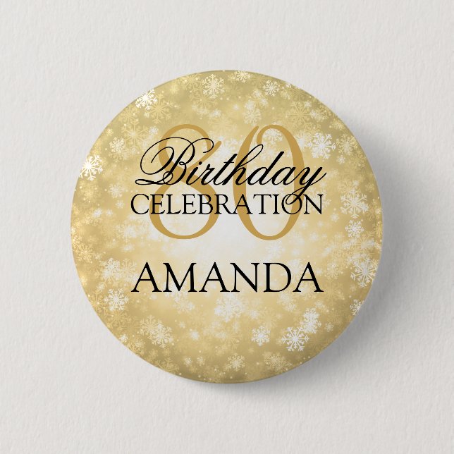 80th Birthday Party Gold Winter Wonderland Pinback Button (Front)