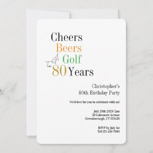 80th Birthday Party Golf Cheers Beers Minimal Invitation