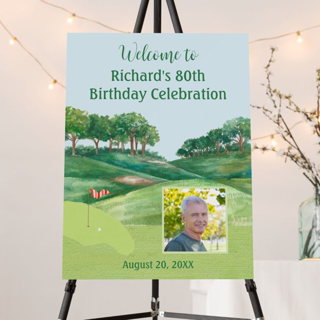 80th Birthday Party Golf Men's Photo Welcome   Foam Board (Creator Uploaded)