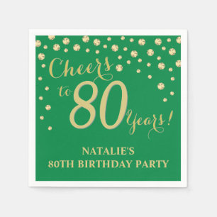 80th Birthday Party Green and Gold Diamond Napkins