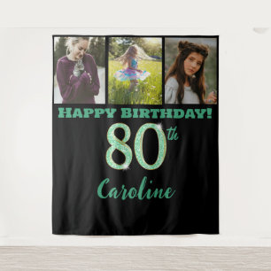 80th Birthday Party, Green Glitter & 3 photos Tapestry