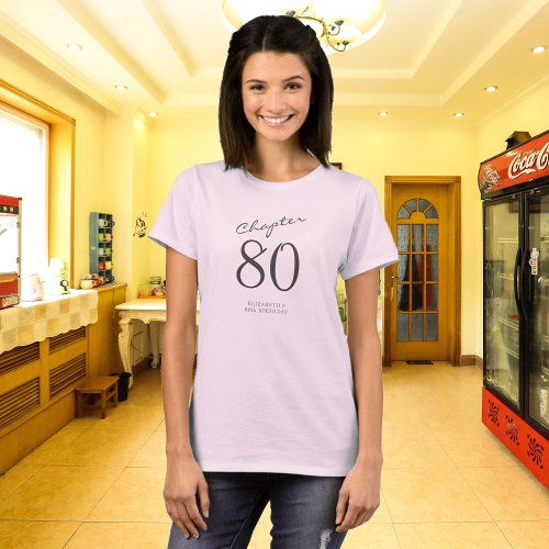 80th Birthday Party Grey Script Pink T_Shirt