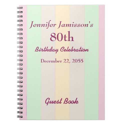 80th Birthday Party Guest Book Pastel Notebook