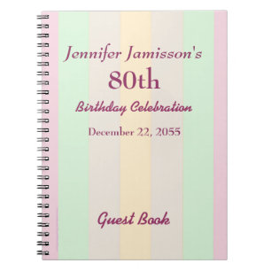 80th Birthday Party Guest Book Pastel Spiral 