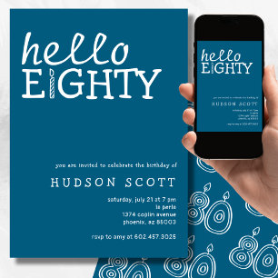 80th Birthday Party Hello Eighty Modern Blue Invitation