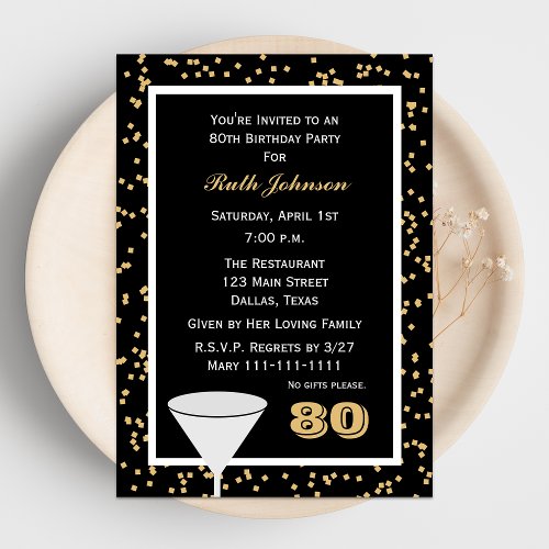 80th Birthday Party Invitation -- 80 and Confetti