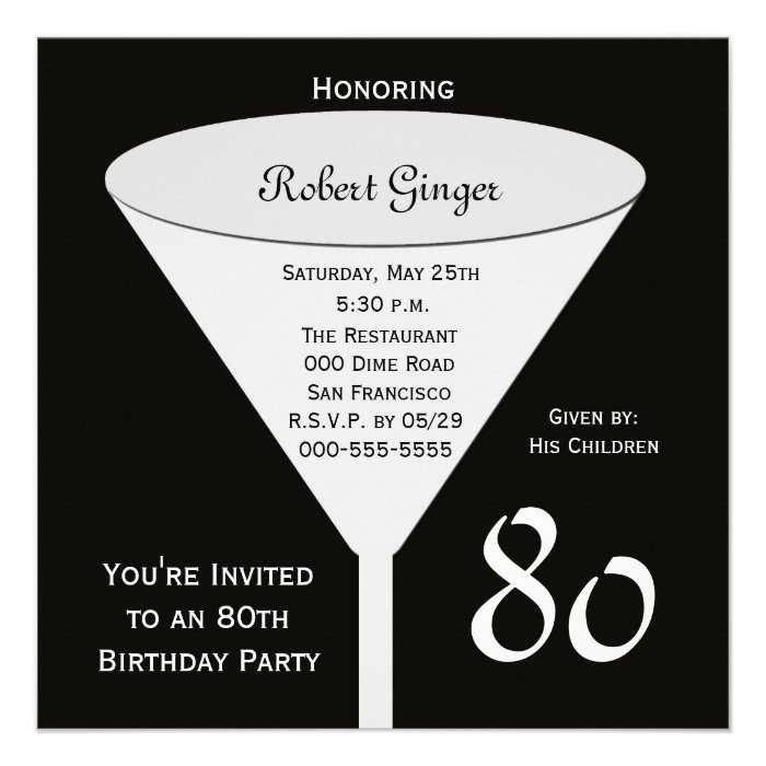 80th Birthday Party Invitation    80 in Black