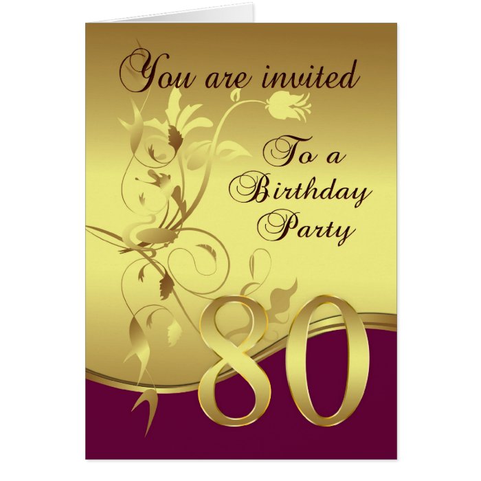 80th Birthday Party Invitation Cards