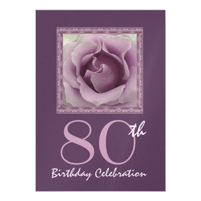 80th Birthday Party Invitation DREAMY PURPLE Rose